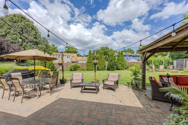 17 Daytona Beach Pl, Coram, NY 11727 - view of patio featuring outdoor lounge area, a gazebo, and outdoor dining space