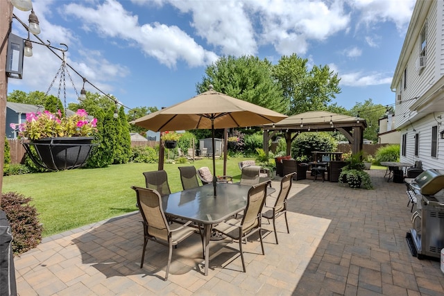 17 Daytona Beach Pl, Coram, NY 11727 - view of patio featuring outdoor dining area, a gazebo, grilling area, and outdoor lounge area