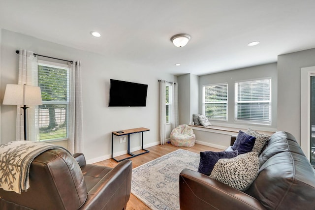 59 Middle Island Blvd, Middle Island, NY 11953 - living room featuring light wood-style flooring, baseboards, and recessed lighting