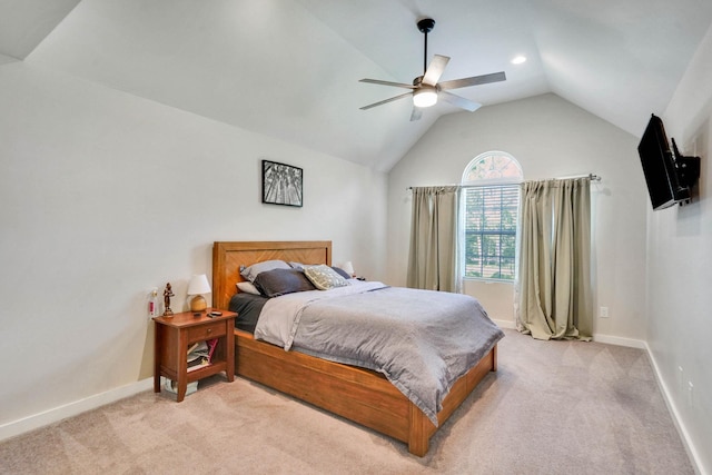 59 Middle Island Blvd, Middle Island, NY 11953 - bedroom with light colored carpet, baseboards, lofted ceiling, and a ceiling fan