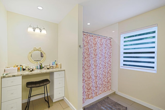 59 Middle Island Blvd, Middle Island, NY 11953 - full bathroom featuring tile patterned floors, vanity, a shower with curtain, and recessed lighting