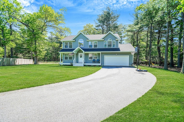 59 Middle Island Blvd, Middle Island, NY 11953 - view of front of property featuring gravel driveway, covered porch, roof with shingles, and an attached garage