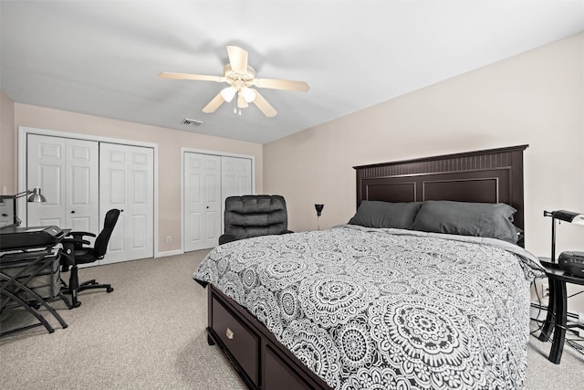 8 Roosa Rd, Wallkill, NY 12589 - bedroom with light colored carpet, multiple closets, a ceiling fan, and baseboards