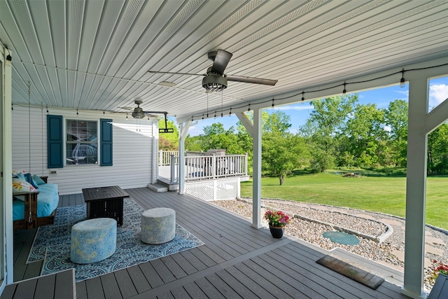 8 Roosa Rd, Wallkill, NY 12589 - wooden deck with ceiling fan and a lawn
