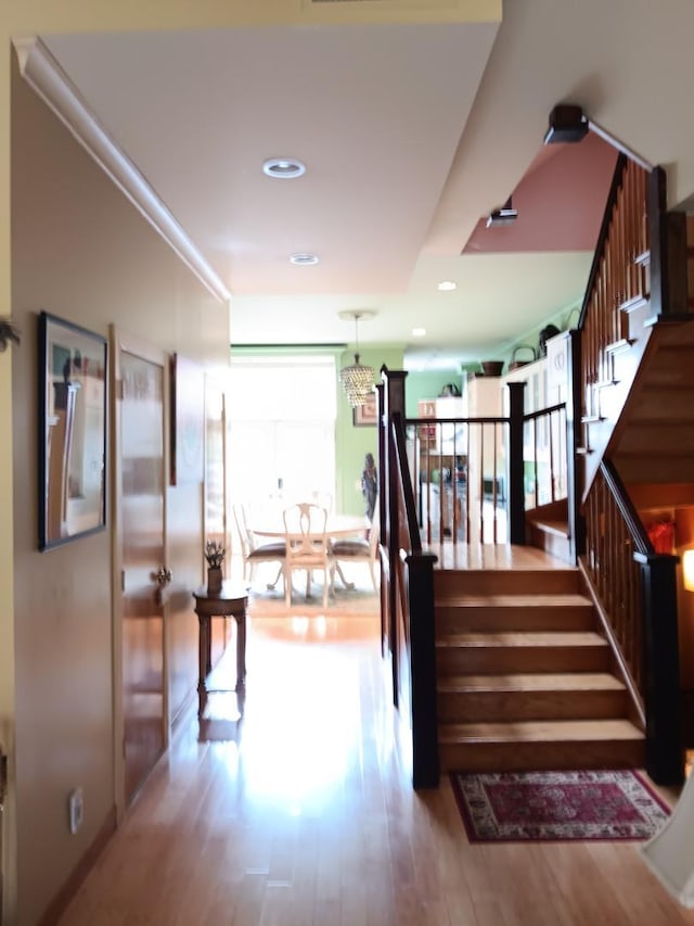229 W 138th St, New York Manhattan, NY 10030 - stairs with wood finished floors and recessed lighting