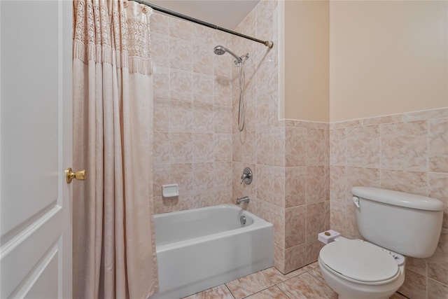 12 Horizon Ct Unit 103, Monsey, NY 10952 - bathroom featuring shower / bath combination with curtain, toilet, tile walls, and tile patterned flooring