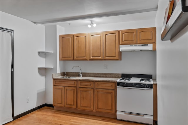 12 Horizon Ct Unit 103, Monsey, NY 10952 - kitchen with gas range gas stove, under cabinet range hood, a sink, and brown cabinetry