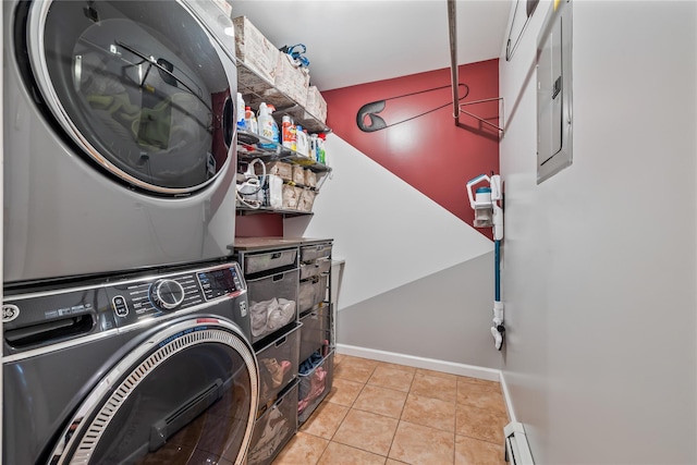 12 Horizon Ct Unit 103, Monsey, NY 10952 - washroom with stacked washer / dryer, tile patterned flooring, and electric panel