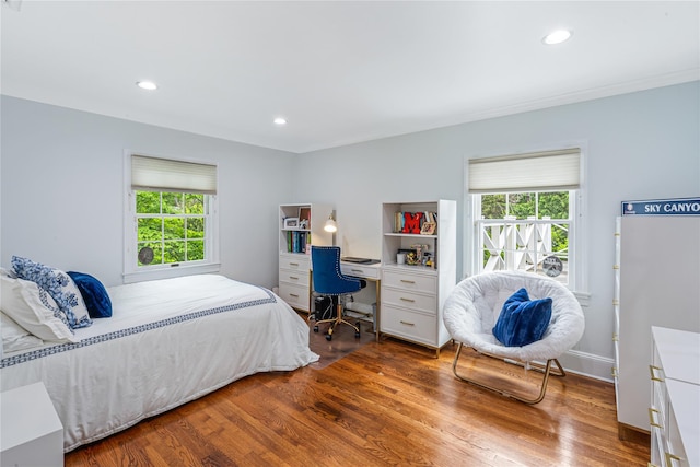 74 Eakins Rd, Manhasset, NY 11030 - bedroom with fridge, multiple windows, wood finished floors, and recessed lighting