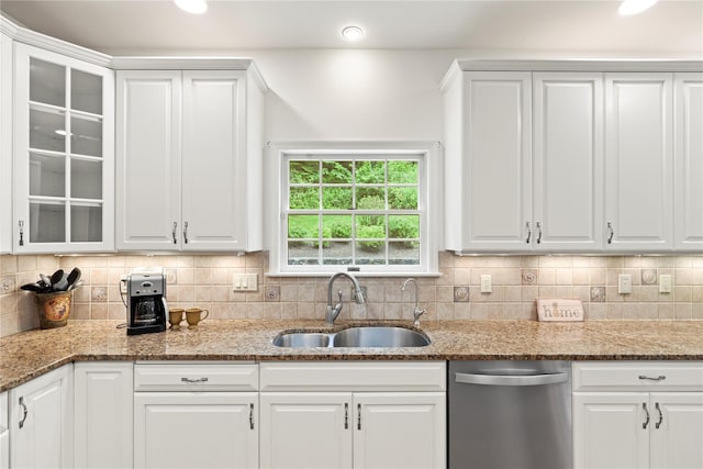 306 Mountain Rd, Pleasantville, NY 10570 - kitchen with stainless steel dishwasher, white cabinetry, and recessed lighting