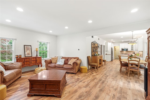 306 Mountain Rd, Pleasantville, NY 10570 - living area featuring crown molding, light wood-style floors, and recessed lighting