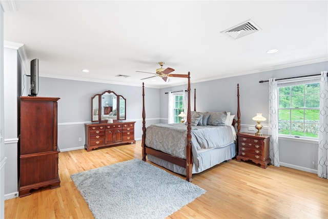 306 Mountain Rd, Pleasantville, NY 10570 - bedroom featuring wood finished floors, ornamental molding, recessed lighting, and ceiling fan