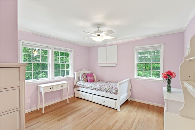 306 Mountain Rd, Pleasantville, NY 10570 - bedroom featuring light wood-type flooring, ornamental molding, and ceiling fan