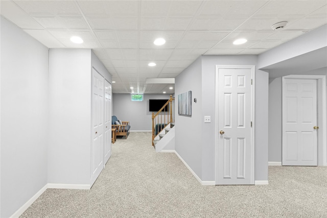 306 Mountain Rd, Pleasantville, NY 10570 - hallway featuring carpet flooring, stairway, and recessed lighting