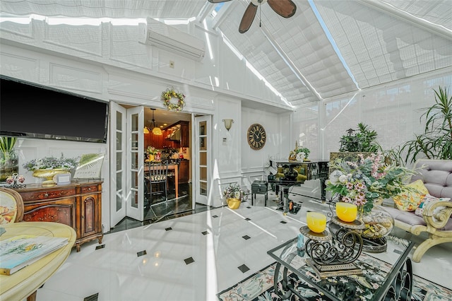 100 Mark Ln, Atlantic Beach, NY 11509 - sunroom with a wall mounted air conditioner, vaulted ceiling, and french doors