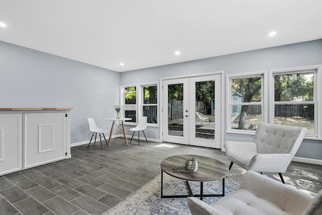 213 Walnut St, Peekskill, NY 10566 - living area featuring baseboards, recessed lighting, and french doors