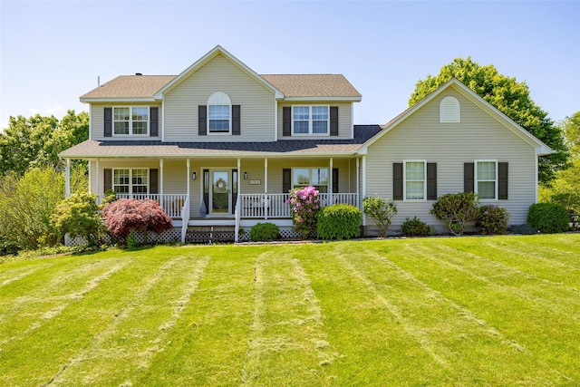 100 Meadow Ridge Ln, Lagrangeville, NY 12540 - colonial inspired home featuring a front lawn, roof with shingles, and covered porch
