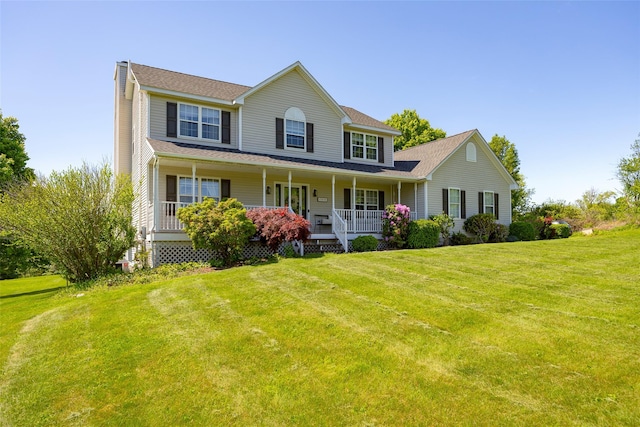 100 Meadow Ridge Ln, Lagrangeville, NY 12540 - colonial inspired home featuring a porch, a front lawn, and roof with shingles