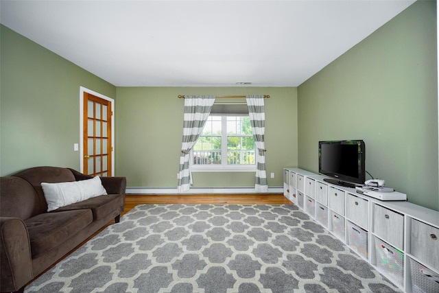 100 Meadow Ridge Ln, Lagrangeville, NY 12540 - living room with wood finished floors and a baseboard radiator