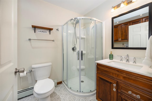 186 Oswego Rd, Pleasant Valley, NY 12569 - full bath with a baseboard heating unit, a stall shower, vanity, and toilet