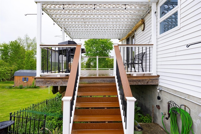 186 Oswego Rd, Pleasant Valley, NY 12569 - wooden terrace featuring a yard and stairs