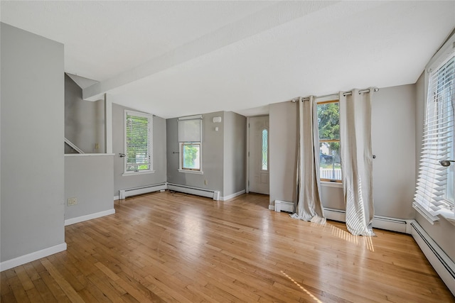 115 Dawn Rd, Rocky Point, NY 11778 - spare room with light wood finished floors, plenty of natural light, a baseboard heating unit, and lofted ceiling