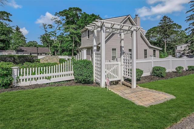 115 Dawn Rd, Rocky Point, NY 11778 - rear view of house with a pergola and a chimney