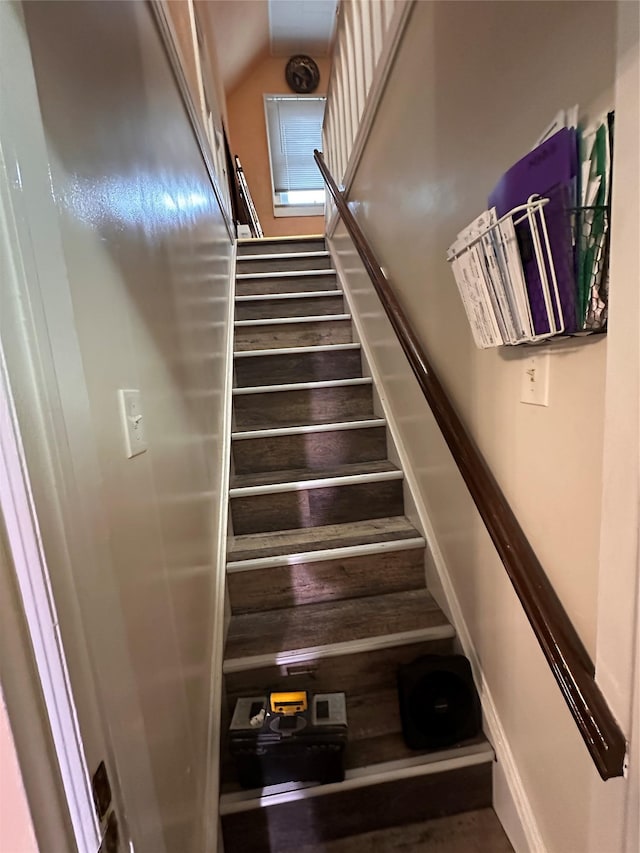 65 Stephen Pl, Valley Stream, NY 11580 - stairway featuring vaulted ceiling and wood finished floors