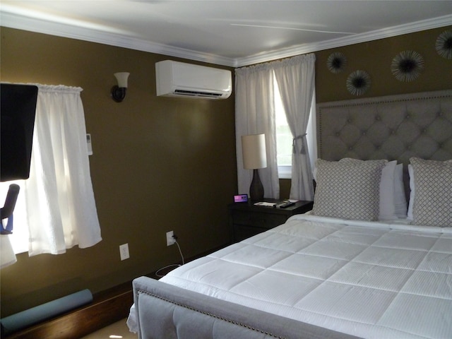 28 Crabtree Ln, Levittown, NY 11756 - bedroom with a wall mounted AC and crown molding