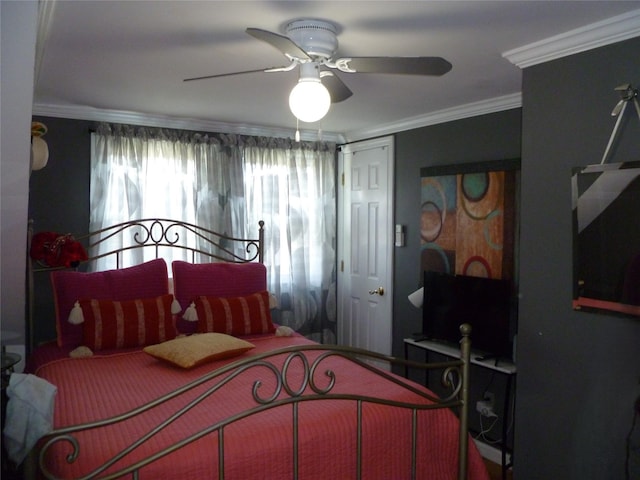 28 Crabtree Ln, Levittown, NY 11756 - bedroom featuring crown molding and a ceiling fan