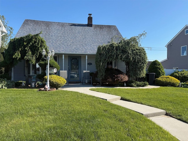 29 Castle Ln, Levittown, NY 11756 - view of front facade featuring a front yard, a chimney, and roof with shingles