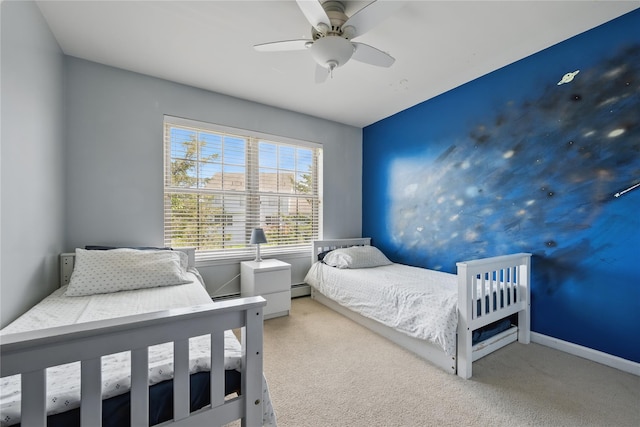 15 Prestwick Dr, Monroe, NY 10950 - bedroom with carpet flooring, a baseboard radiator, ceiling fan, and baseboards