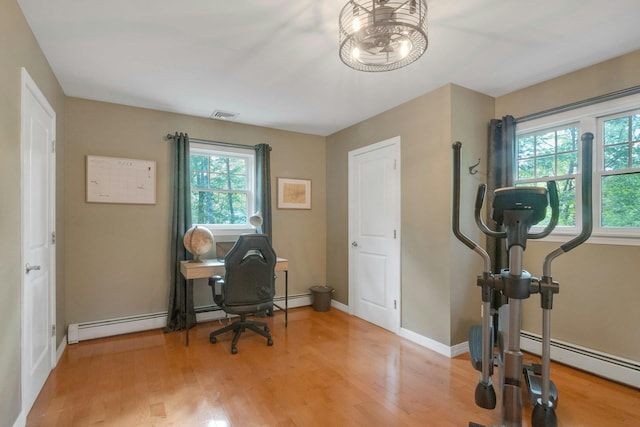 416 Sleepy Hollow Rd, Briarcliff Manor, NY 10510 - office featuring light wood-style flooring, baseboards, and a baseboard radiator