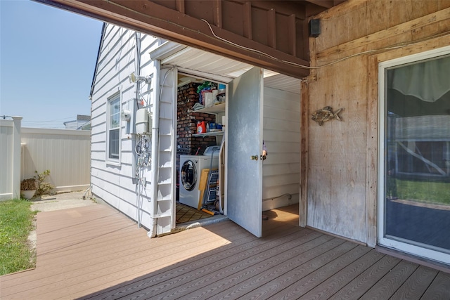 98 Bluespruce Rd, Levittown, NY 11756 - wooden deck with separate washer and dryer