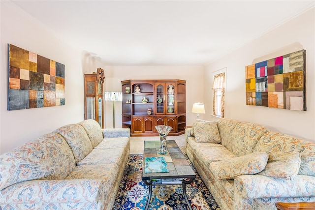 living room featuring ornamental molding