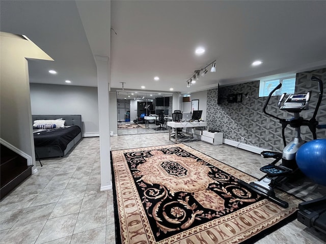 1010 S End, Woodmere, NY 11598 - exercise area featuring baseboards, a baseboard heating unit, and recessed lighting