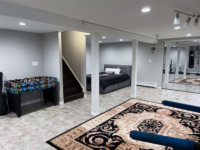 1010 S End, Woodmere, NY 11598 - bedroom with baseboard heating, recessed lighting, and baseboards