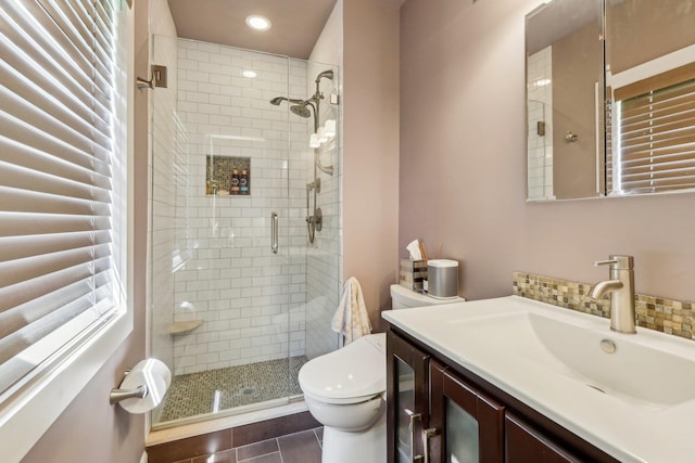 1 Meadowood Path, New Rochelle, NY 10804 - bathroom featuring toilet, a shower stall, vanity, recessed lighting, and tile patterned floors