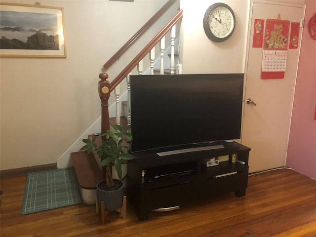 17-12 Starr St, Ridgewood, NY 11385 - living area with stairs and wood finished floors