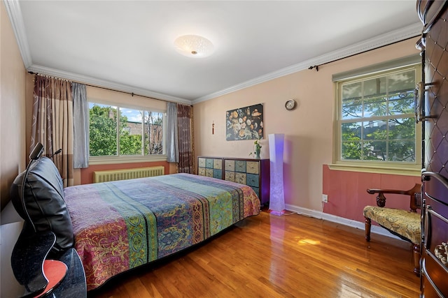 17-12 Starr St, Ridgewood, NY 11385 - bedroom with radiator heating unit, crown molding, wood finished floors, and baseboards