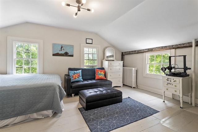 679 Titicus Rd, North Salem, NY 10560 - bedroom with radiator, vaulted ceiling, and multiple windows