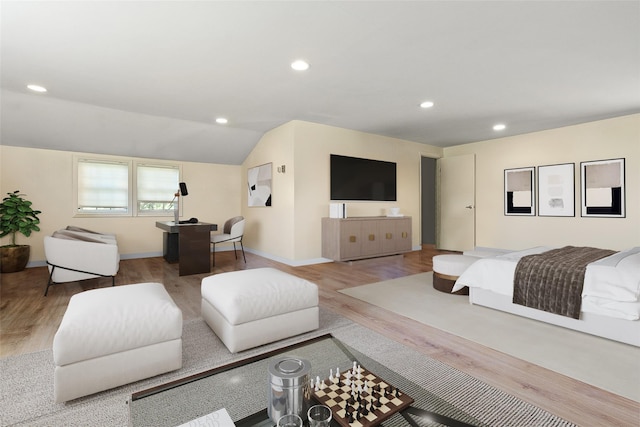 679 Titicus Rd, North Salem, NY 10560 - living room featuring wood finished floors, recessed lighting, baseboards, and lofted ceiling