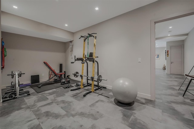 7 Robin Ln, Shelter Island Heights, NY 11964 - exercise room featuring baseboards and recessed lighting