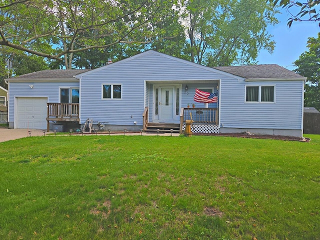 22 E Sycamore St, Central Islip, NY 11722 - ranch-style house featuring a front lawn, a garage, roof with shingles, and driveway