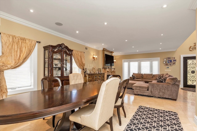 142-30 13th Ave, Malba, NY 11357 - dining area featuring ornamental molding, recessed lighting, and light tile patterned flooring