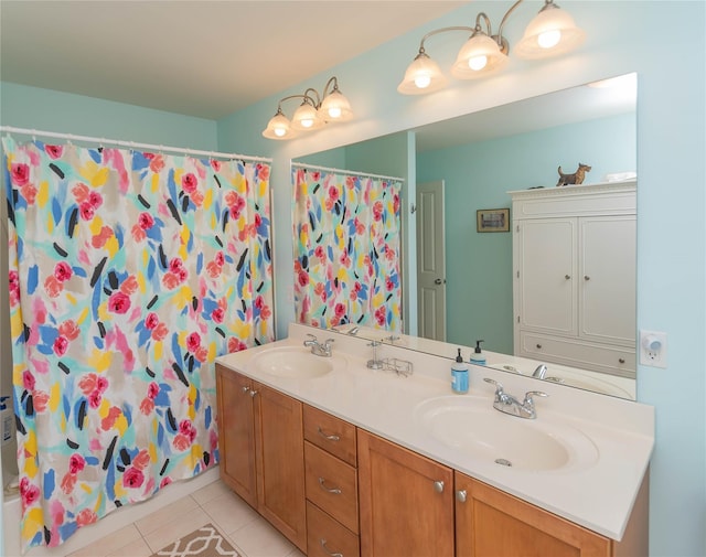 68 Hudson View Ter, Hyde Park, NY 12538 - full bath with tile patterned flooring, double vanity, and a shower with shower curtain
