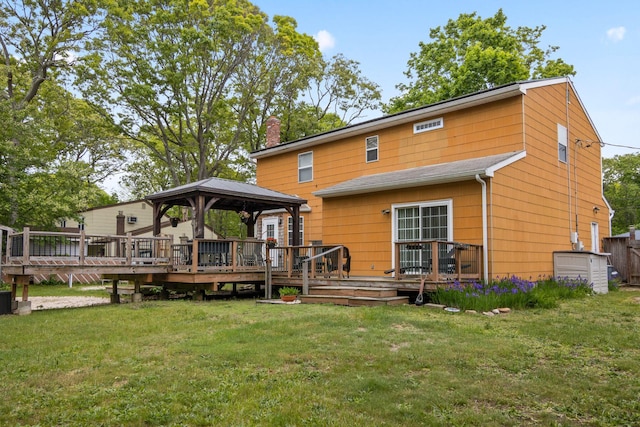 60 Heston Rd, Shirley, NY 11967 - back of house featuring a gazebo, a lawn, a deck, and a chimney