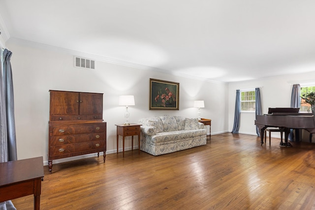 10 Catherine Pl, Katonah, NY 10536 - living area with crown molding, wood-type flooring, and baseboards