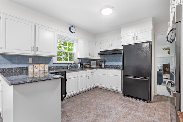 10 Catherine Pl, Katonah, NY 10536 - kitchen with freestanding refrigerator, stainless steel microwave, under cabinet range hood, dishwasher, and a sink
