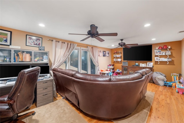 20 Skipper Dr, West Islip, NY 11795 - living room with ceiling fan, recessed lighting, and light wood finished floors